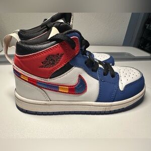 Air Jordan 1 Mid Rush Blue University Red Multicolor Swoosh